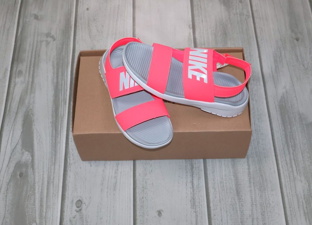 NEW Nike Women's Tanjun Sandals Size 9 Red & Gray Hook & Loop Strap Slip On